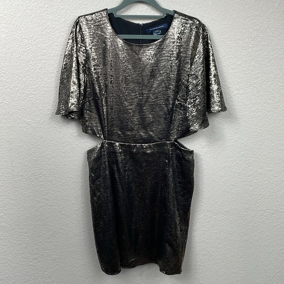 New French Connection Alara Metallic Flutter Sleeve Cutout Mini Dress Sz 10 - Picture 4 of 14